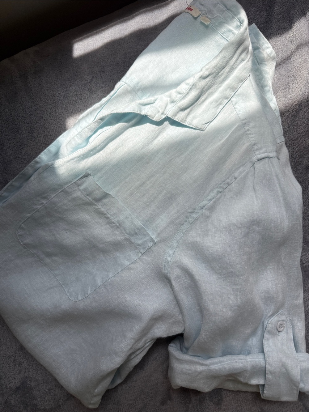 Relaxed Light Blue Linen Shirt Tunic Dress - Picture 10 of 10